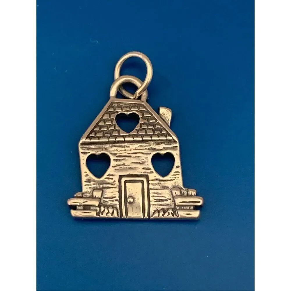 .925 House Hearts Sterling Silver Jewelry Charm #vintage